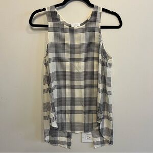 Wilfred Anthropologie Plaid Silk Blouse Open Back Lightweight Relaxed Fit Career